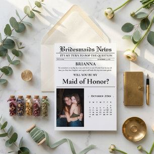Modern Minimalistisch bruidsmeisje voorstel krant Kaart