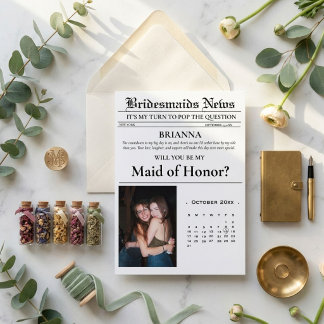 Modern Minimalistisch bruidsmeisje voorstel krant Kaart
