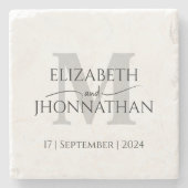 Modern Minimalistisch Bruiloft Grijs Monogram Scri Stenen Onderzetter (Voorkant)