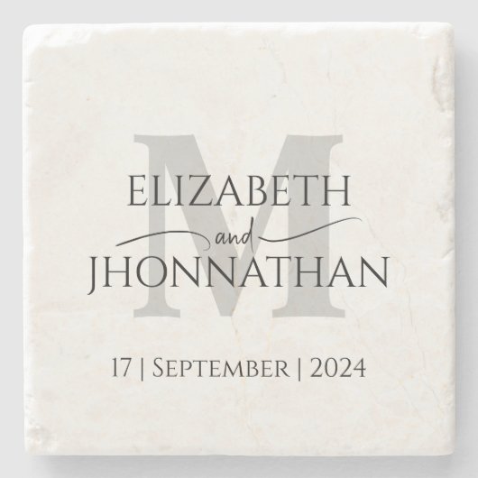 Modern Minimalistisch Bruiloft Grijs Monogram Scri Stenen Onderzetter (Voorkant)