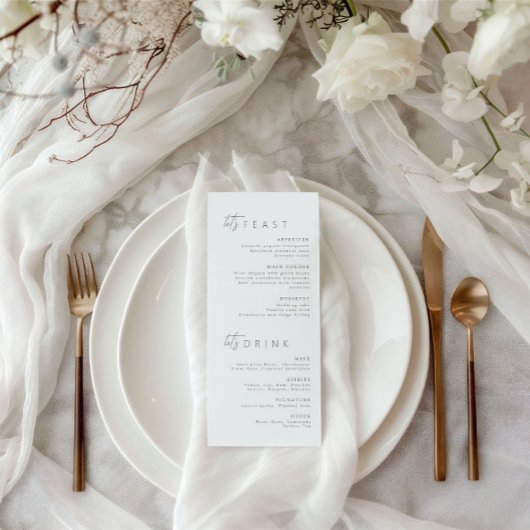 Modern minimalistisch bruiloft menu en gastkaart kaart