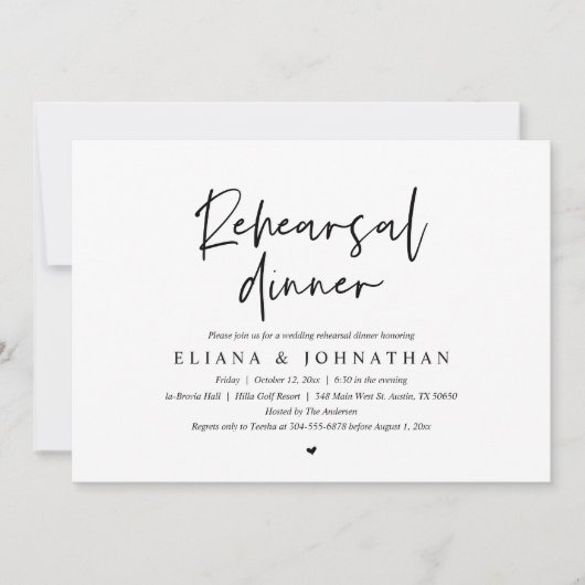 Modern minimalistisch, bruiloft repetitie diner kaart (Voorkant)