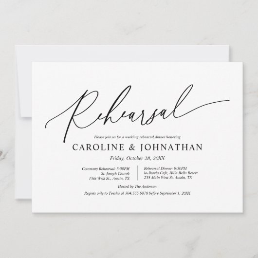 Modern minimalistisch, bruiloft repetitie en diner kaart (Voorkant)