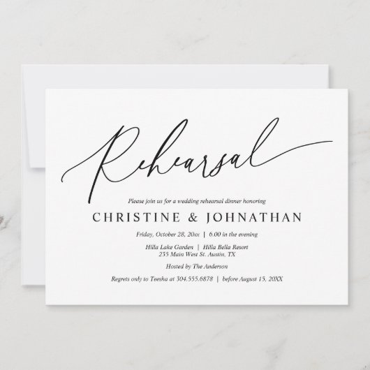 Modern minimalistisch, bruiloft repetitie en diner kaart (Voorkant)