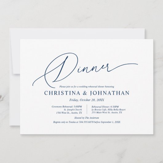 Modern minimalistisch, bruiloft repetitie en diner kaart (Voorkant)