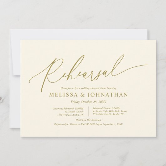 Modern minimalistisch, bruiloft repetitie en diner kaart (Voorkant)