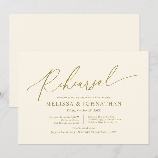 Modern minimalistisch, bruiloft repetitie en diner kaart (Voorkant / Achterkant)