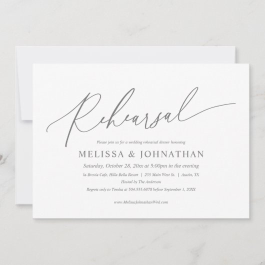 Modern minimalistisch, bruiloft repetitie en diner kaart (Voorkant)