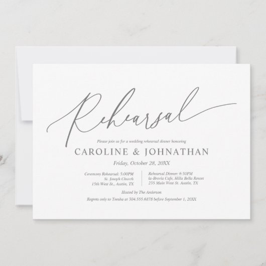 Modern minimalistisch, bruiloft repetitie en diner kaart (Voorkant)