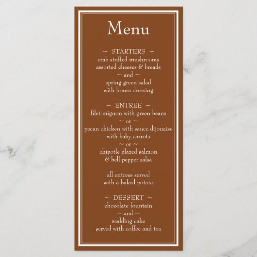 Modern Minimalistisch Bruiloftsmenu in Bruin Menu (Voorkant)