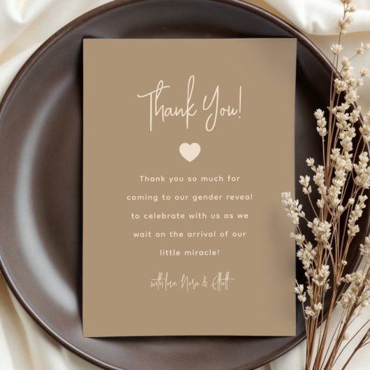 Modern minimalistisch bruin geslacht onthullen bedankkaart