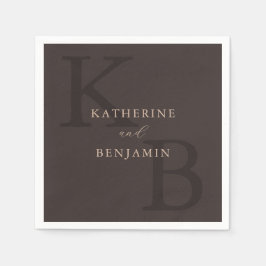 Modern Minimalistisch Bruin Monogram Bruiloft Servet