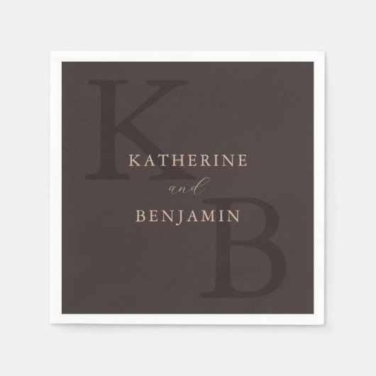 Modern Minimalistisch Bruin Monogram Bruiloft Servet (Voorkant)