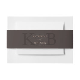 Modern Minimalistisch Bruin Monogram Huwelijk Uitnodigingen Wikkel