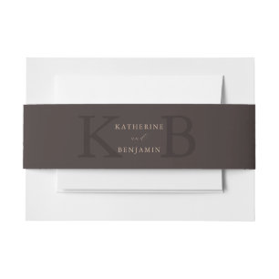 Modern Minimalistisch Bruin Monogram Huwelijk Uitnodigingen Wikkel