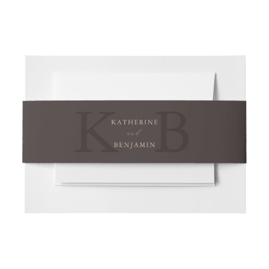 Modern Minimalistisch Bruin Monogram Huwelijk Uitnodigingen Wikkel (Voorkant Voorbeeld)