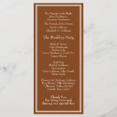 Modern minimalistisch bruin trouwprogramma programmakaart (Achterkant)