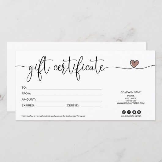 modern minimalistisch cadeaubon certificaat logo t (Voorkant / Achterkant)