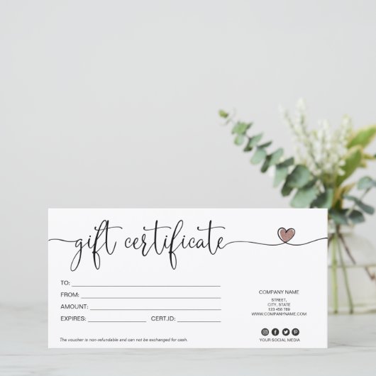 modern minimalistisch cadeaubon certificaat logo t (Staand voorkant)