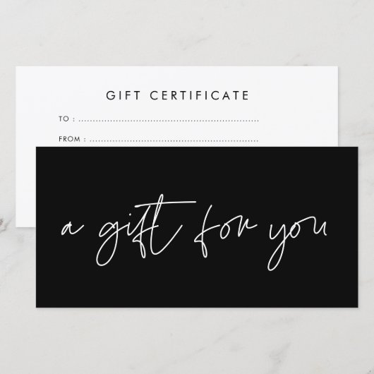 Modern minimalistisch cadeaucertificaat (Voorkant / Achterkant)