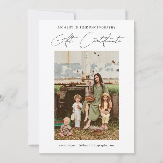 Modern minimalistisch cadeaucertificaat voor fotog (Voorkant)