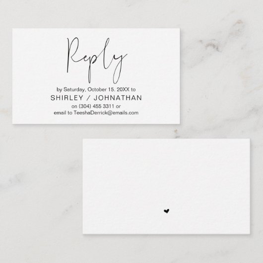 Modern minimalistisch Casual, zwart, bruiloft RSVP Informatiekaartje (Voorkant / Achterkant)