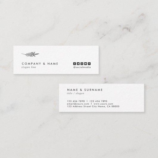 Modern minimalistisch Chic Elegant Leaf White en G Mini Visitekaartje (Voorkant / Achterkant)