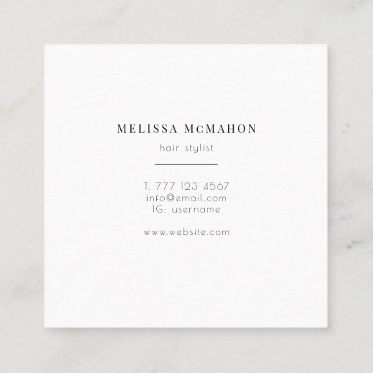 Modern minimalistisch chic script trendy elegant vierkante visitekaartje (Achterkant)