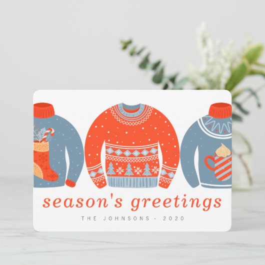 Modern minimalistisch Chic Ugly Gebreet Sweater Feestdagenkaart (Staand voorkant)