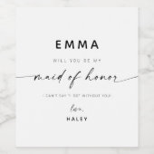 Modern Minimalistisch Chique Maid of Honor Voorste Wijn Etiket (Enkel label)