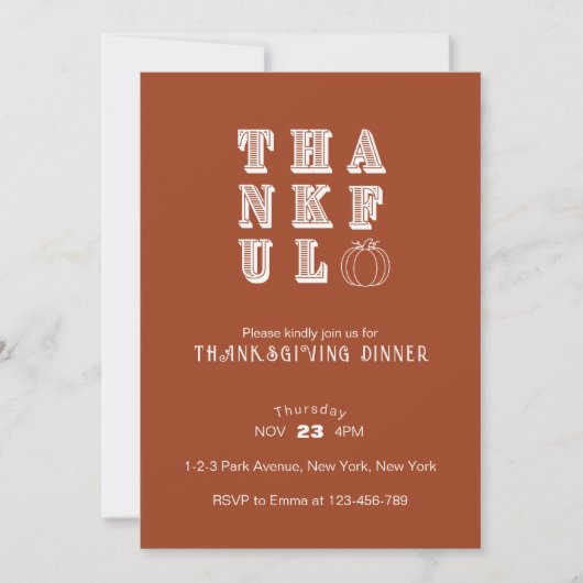Modern minimalistisch dankbaar Thanksgiving diner Kaart (Voorkant)