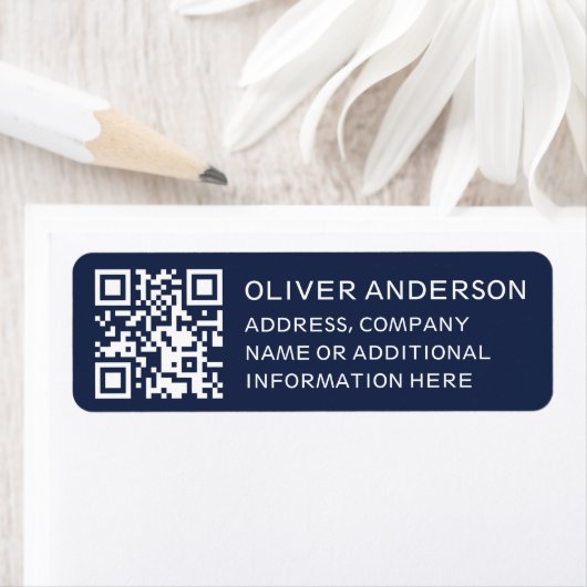 Modern Minimalistisch Deep Blue QR Code Retouradre Etiket (Insitu)