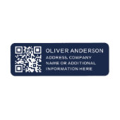 Modern Minimalistisch Deep Blue QR Code Retouradre Etiket (Voorkant)