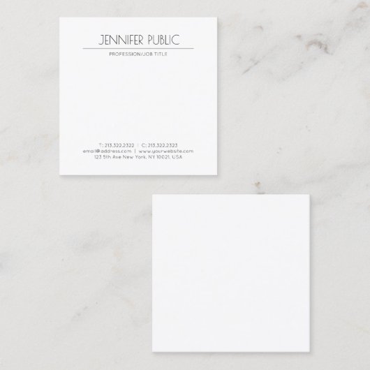 Modern minimalistisch design elegant Trendy Plain Vierkante Visitekaartje (Voorkant / Achterkant)
