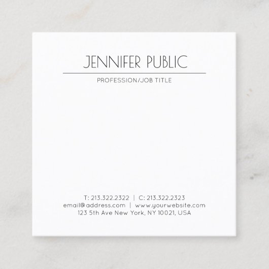 Modern minimalistisch design elegant Trendy Plain Vierkante Visitekaartje (Voorkant)