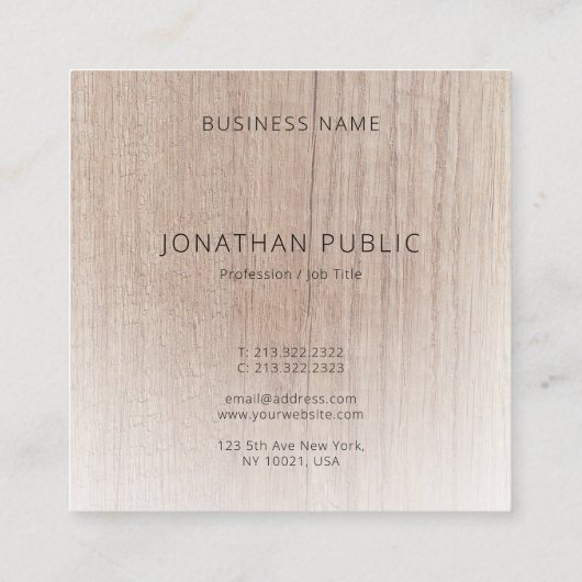 Modern minimalistisch design elegant wood look vierkante visitekaartje (Achterkant)