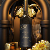 Modern minimalistisch diepblauw en gouden botanisc wijn etiket