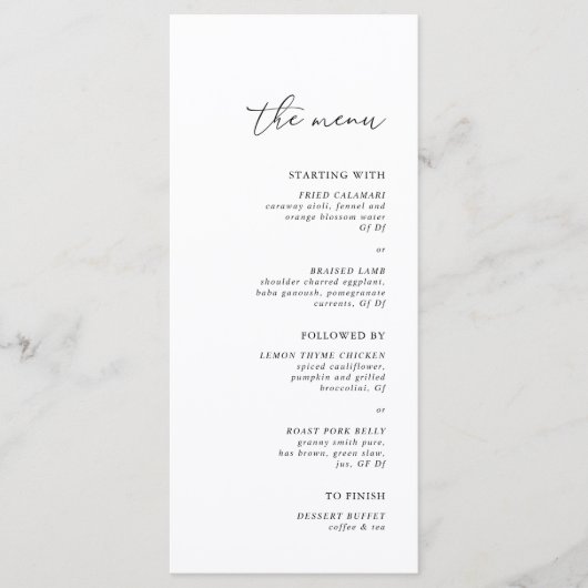 Modern minimalistisch donker en witbruin huwelijk menu (Voorkant)