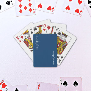 Modern Minimalistisch Donker Navy Blauw Monogram Pokerkaarten