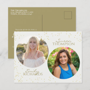 Modern minimalistisch Double Graduation Party Gold Briefkaart
