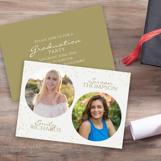 Modern minimalistisch Double Graduation Party Gold Kaart