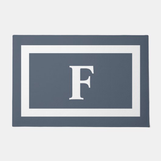 Modern minimalistisch dun blauw monogram deurmat (Voorkant)