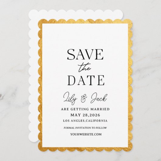 Modern minimalistisch, dun gouden border Lijst Save The Date (Voorkant / Achterkant)