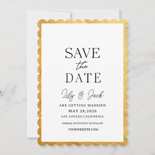 Modern minimalistisch, dun gouden border Lijst Save The Date (Voorkant)