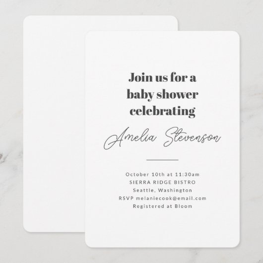 Modern minimalistisch, eenvoudig Baby shower wit Kaart (Voorkant / Achterkant)