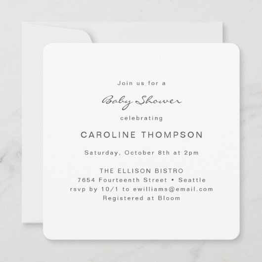 Modern minimalistisch, eenvoudig Baby shower, wit Kaart (Voorkant)