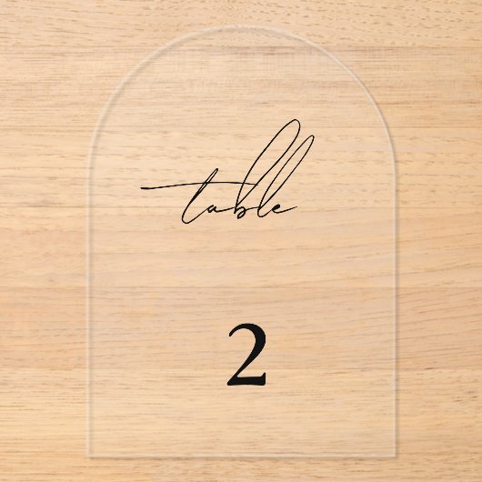 Modern minimalistisch eenvoudig boogtafelnummer acryl uitnodigingen (Voorkant)