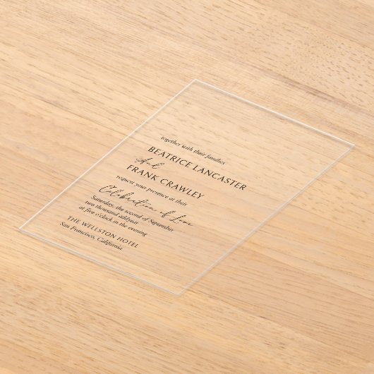 Modern minimalistisch eenvoudig formeel elegant hu acryl uitnodigingen (Laagn)