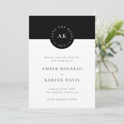 Modern Minimalistisch Eenvoudig Kleurenblok Zwart- Save The Date (Staand voorkant)