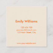 Modern minimalistisch eenvoudig Oranje beige Vierkante Visitekaartje (Achterkant)
